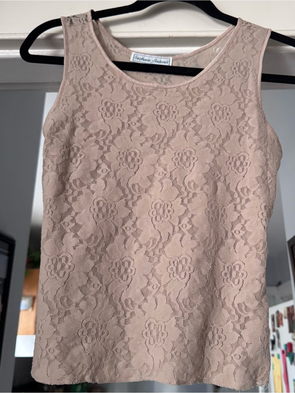 Vtg Stephanie Andrews Y2K 90s sheer floral lace cream sand tank  tank top sz s